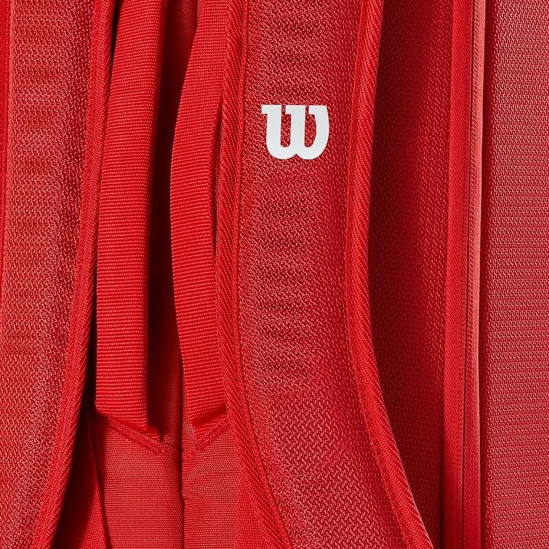Термобег Wilson Super Tour 2025 - 9 ракети, червен тенис сак Wilson с термозащитно отделение и презрамки