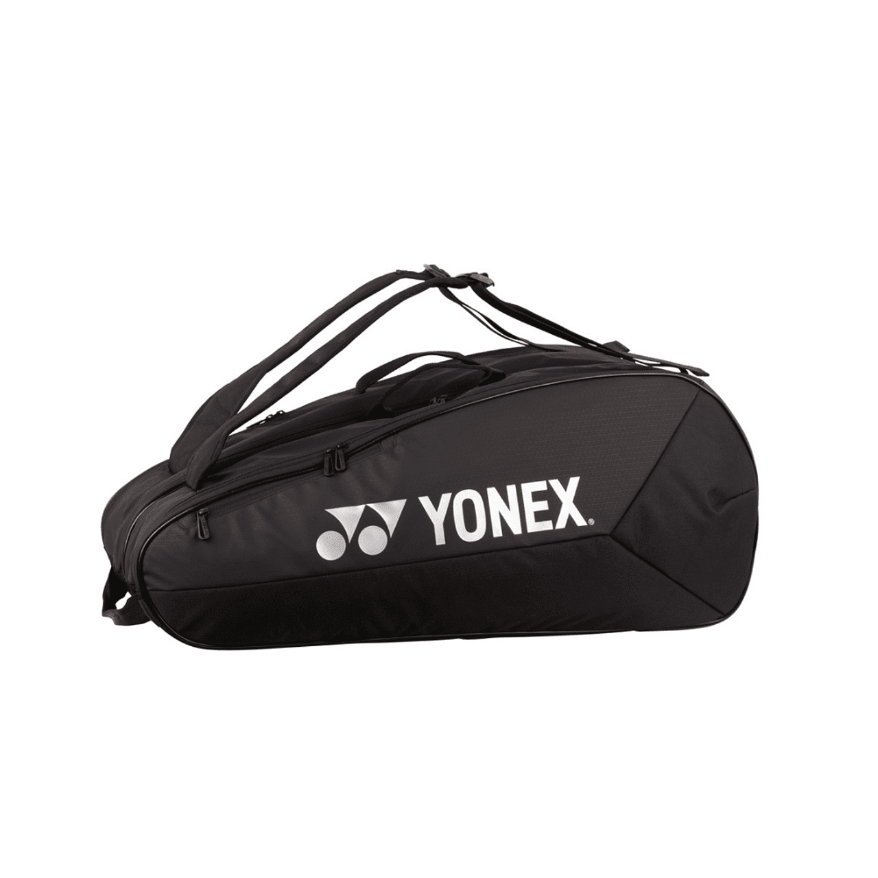 Термобег Yonex Team Black - 9 ракети, черен тенис сак с отделен джоб за обувки и YKK ципове