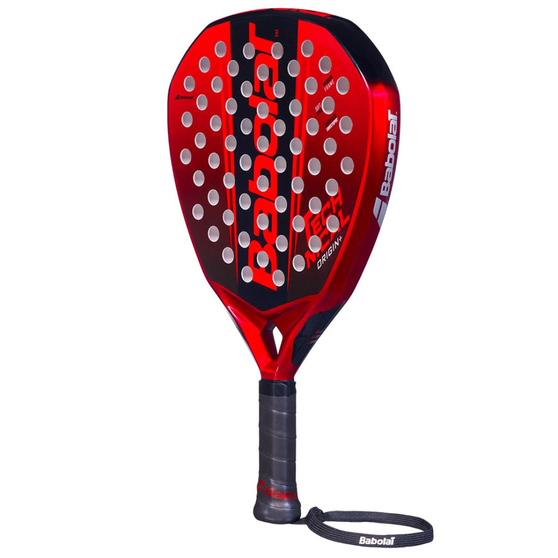 Падел ракета Babolat Technical Origin + в червено с диамантена форма за мощни удари и комфорт при игра.