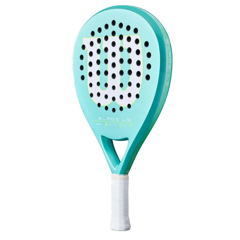 Падел ракета Wilson Blade LS V4 в синьо-зелена цветова схема, идеална за средно напреднали играчи.