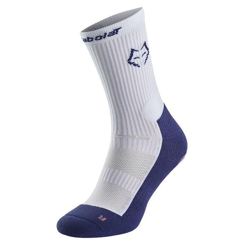 Babolat MID CALF LEBRON socks - white, estate blue for padel – comfort and support for intense play.