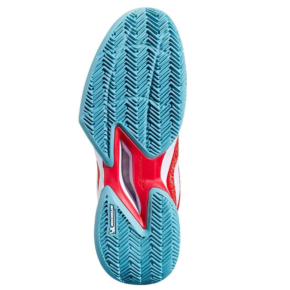 Pantofi de tenis pentru femei Babolat JET MACH 3 CLAY - fiesta red cu talpă pentru terenuri de zgură și stabilitate excelentă