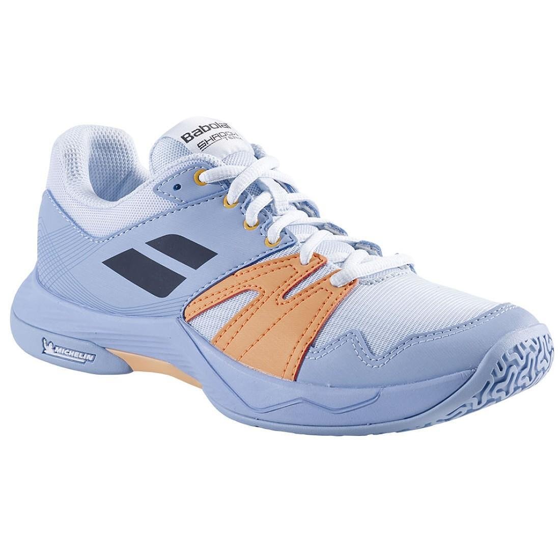 Pantofi sport pentru femei Babolat SHADOW TEAM 2 - albastru deschis, pantofi de tenis cu talpă Michelin pentru terenuri acoperite