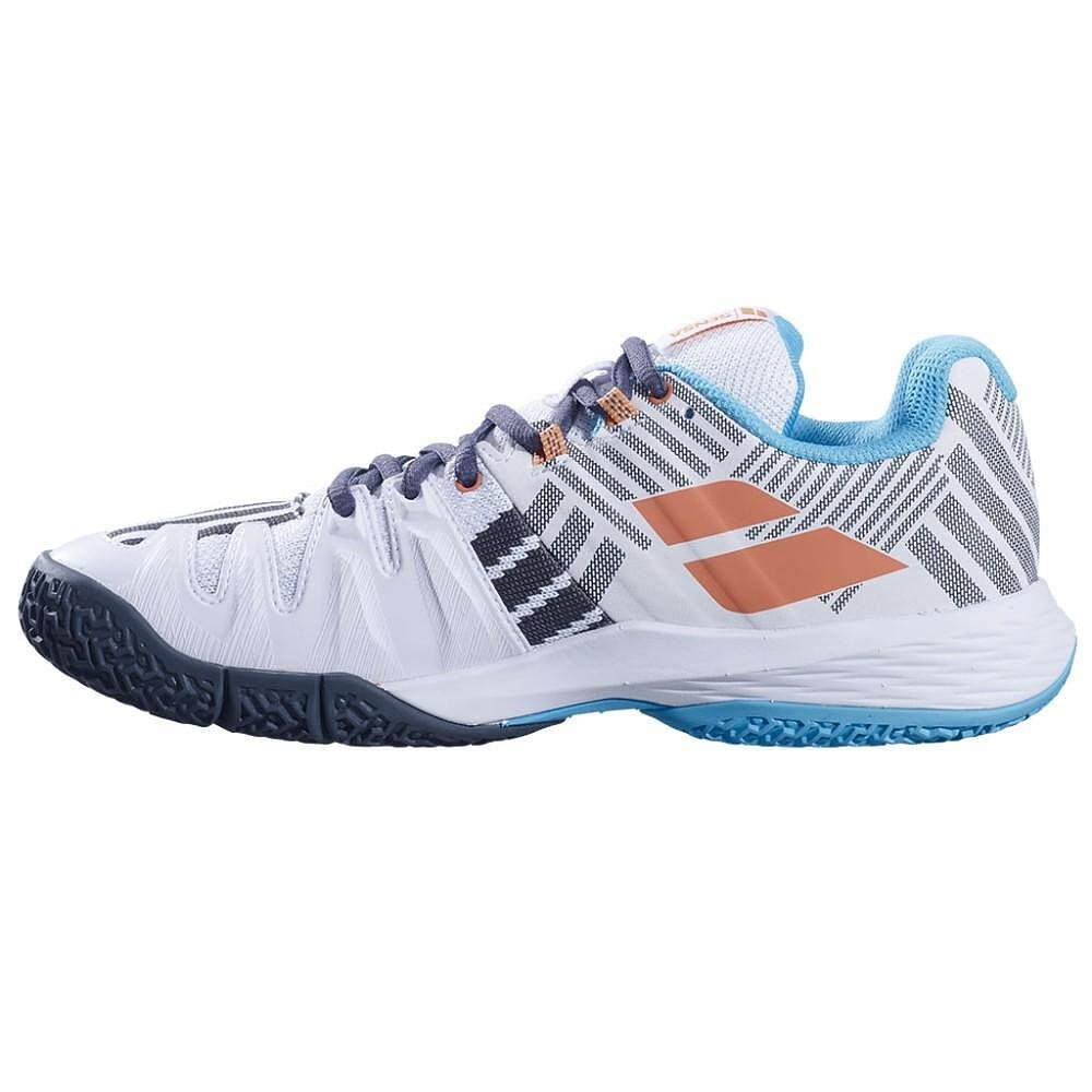 Pantofi de padel pentru femei Babolat SENSA WHITE / CANYON SUNSET pentru stabilitate, confort și încredere pe teren