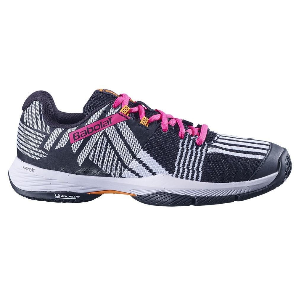 Pantofi de padel pentru femei Babolat SENSA BLACK / ROSEBERRY pentru stabilitate, confort și siguranță pe terenul de padel