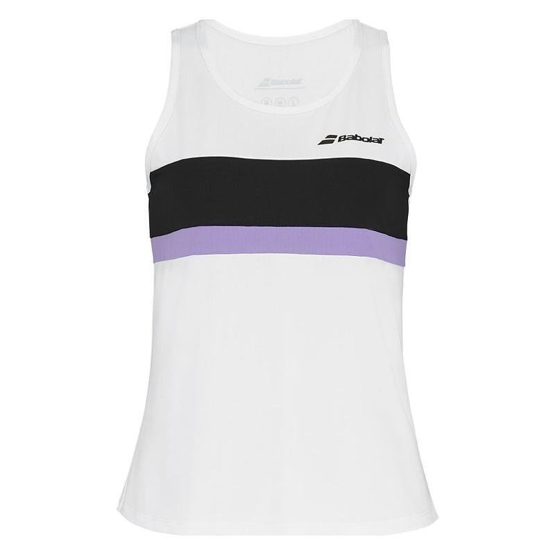 Women's Babolat PADEL TANK - white padel tank top, a breathable and comfortable women's sports tank with a sleeveless design.