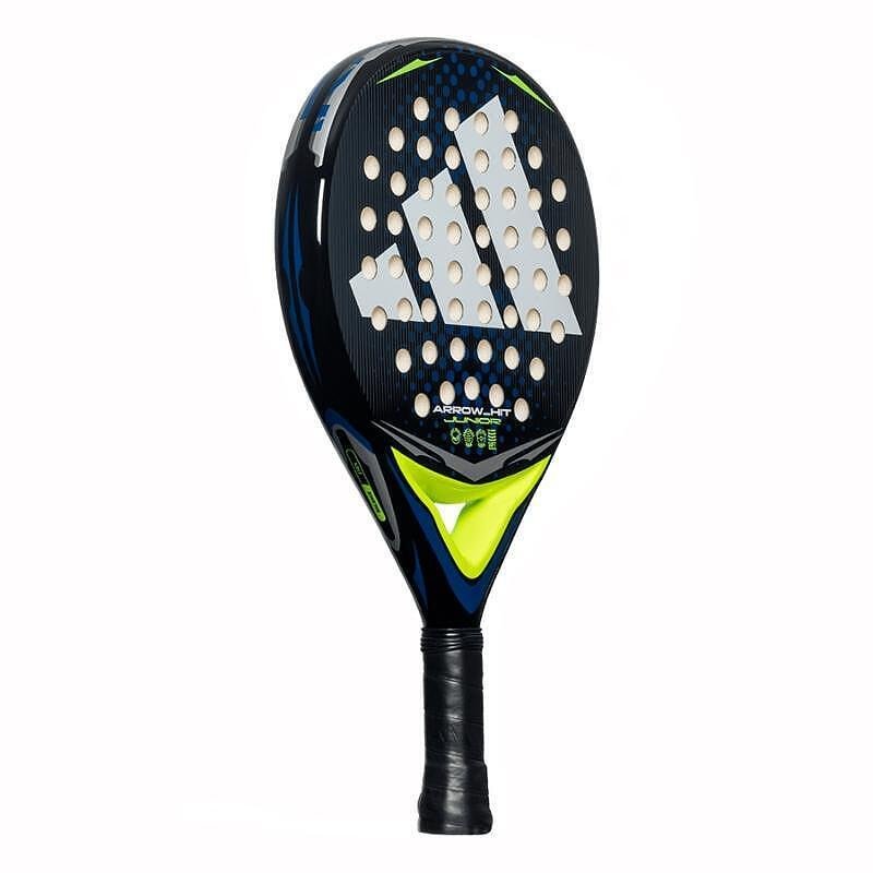 Rachetă de padel Adidas Arrow Hit Junior Blue cu formă rotundă, miez Soft Performance EVA, față din fibră de sticlă și zonă centrală de lovire, concepută pentru tineri jucători începători.