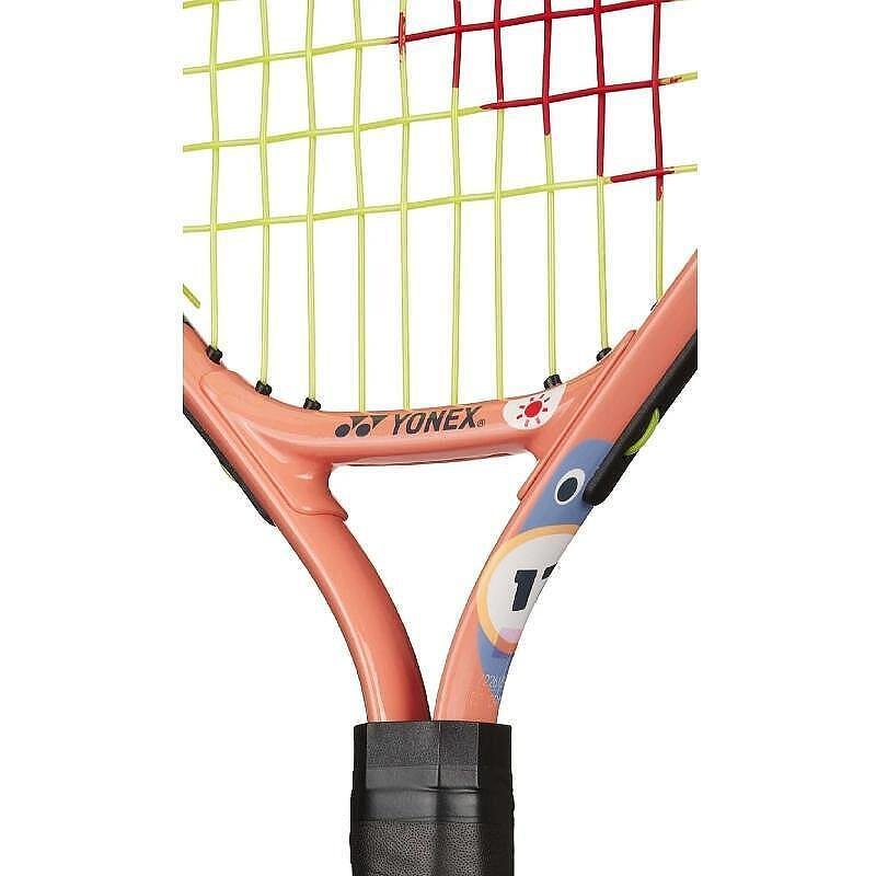 Rachetă de tenis Yonex Junior 17 Coral Orange pentru copii, ușoară și comodă pentru control, cu stickere incluse din colecția pentru copii Yonex