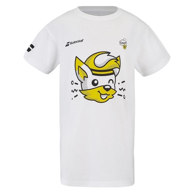 Kids' Babolat EXERCISE COTTON C16 T-shirt - white, white tennis T-shirt for kids with a comfortable sporty design