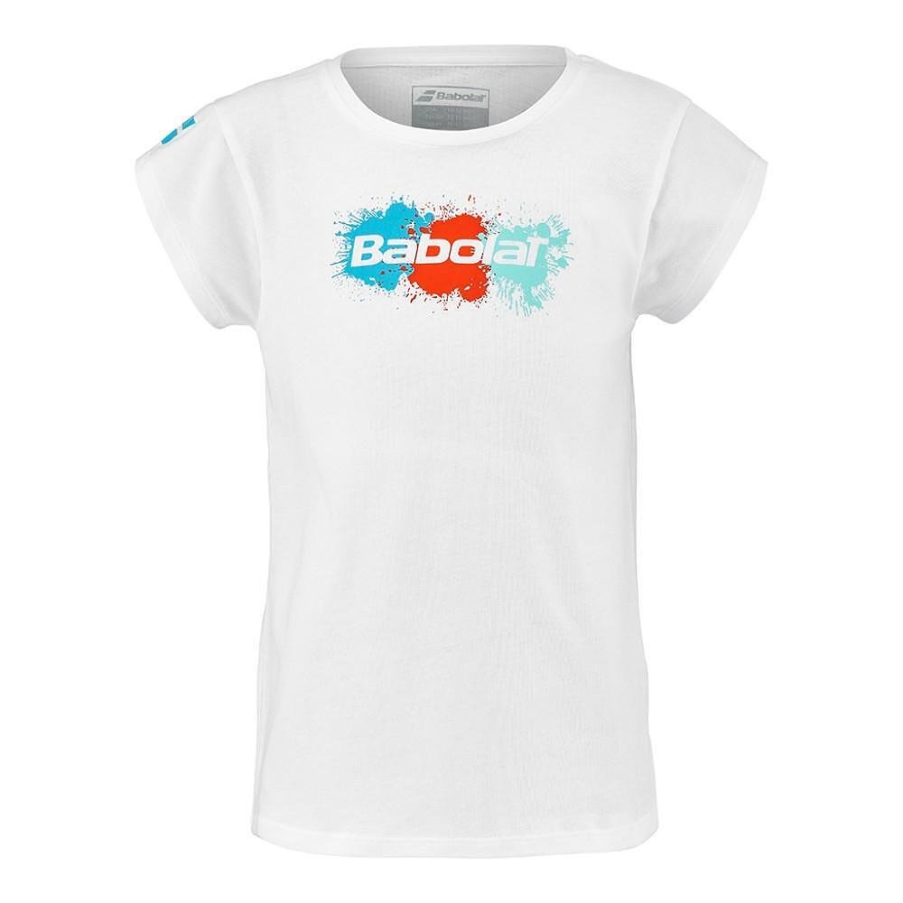 Tricou de copii Babolat EXERCISE COTTON TEE GIRL - white, tricou sport alb cu logo Babolat