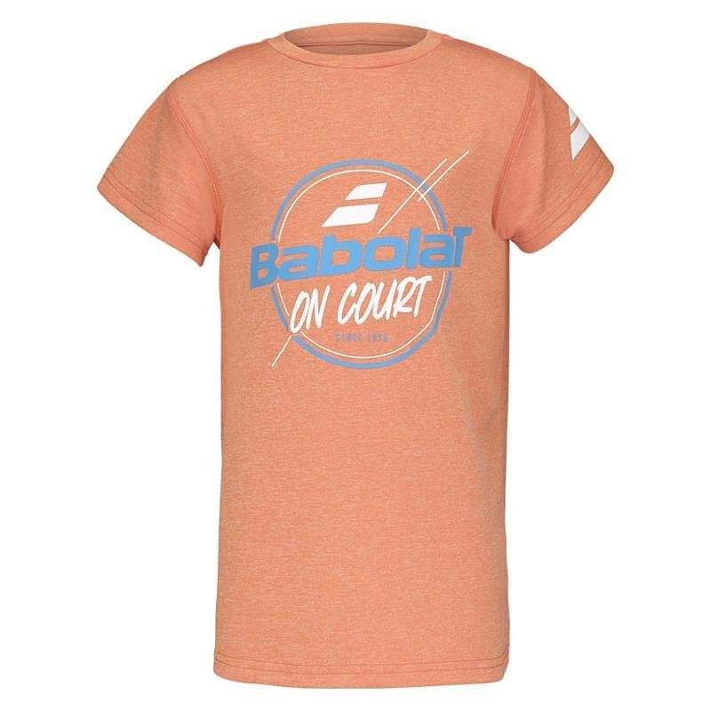 Kids' T-shirt Babolat EXERCISE GRAPHIC - vibrant orange with a modern graphic design and comfort for training and matches.