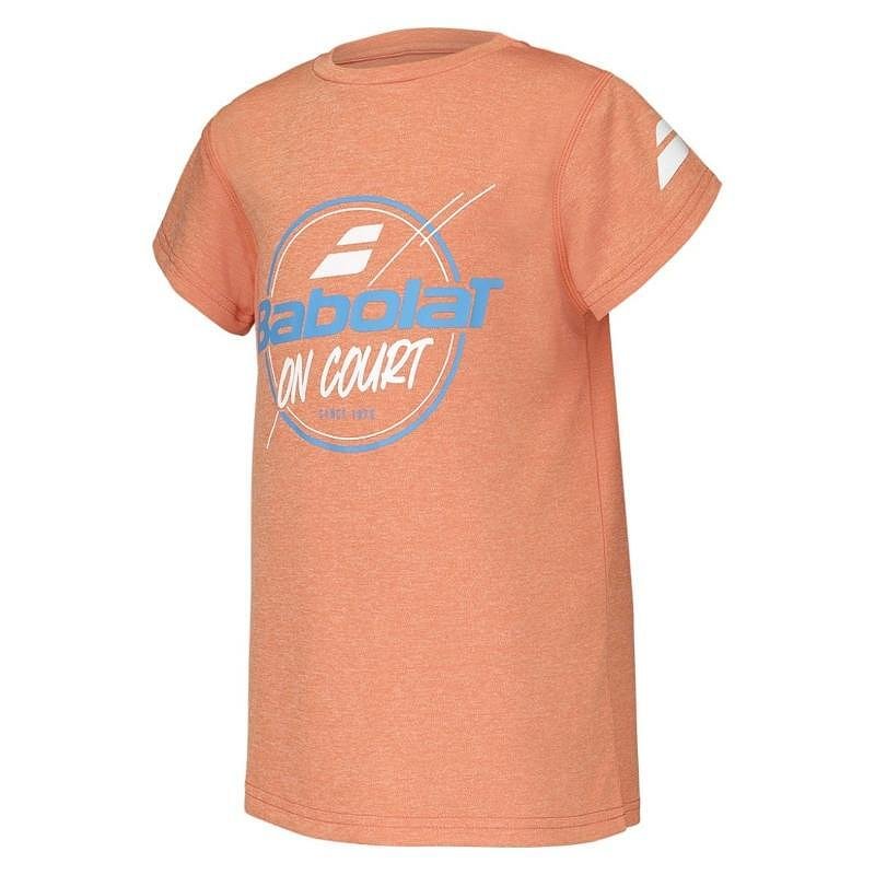 Kids' T-shirt Babolat EXERCISE GRAPHIC - vibrant orange for training and matches, 100% recycled polyester