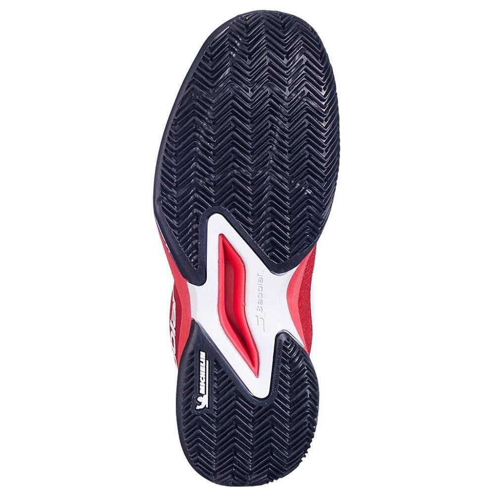 Kids' Babolat JET MACH 3 JNR CLAY CHERRY TOMATO / WHITE with a tennis outsole and stability