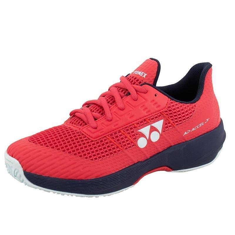 Kids' Yonex PC AD-ACCEL CL Sunset Red tennis shoes, lightweight and stable for clay courts