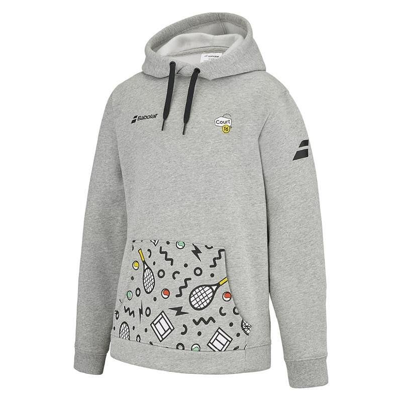 Hanorac pentru copii Babolat XERCISE HOOD C16 - high rise pentru tineri jucători de tenis, într-o culoare gri elegantă