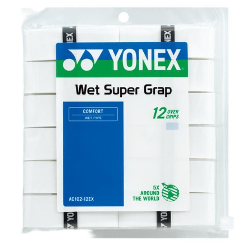 Gripuri Yonex WET SUPER GRAP White - 12 bucăți | gripuri albe Yonex pentru rachete de tenis și rachete de padel
