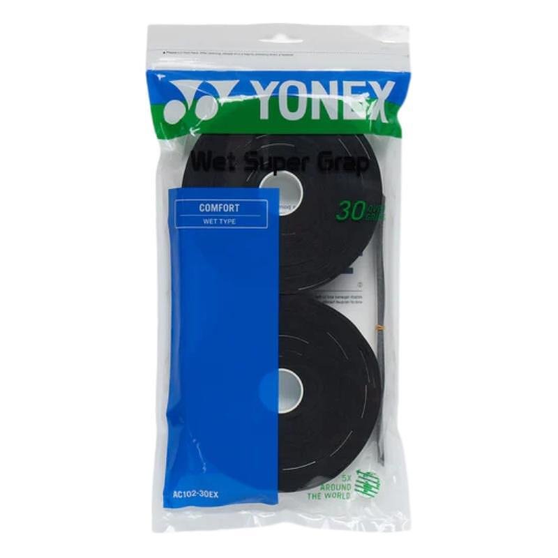 Грипове Yonex WET SUPER GRAP Black - 30 броя за падел ракети и тенис ракети, черни грипове Yonex