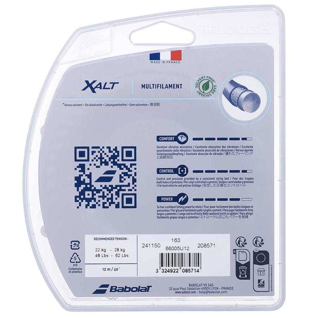 Cordaj Babolat XALT 12M - spirală albă pentru rachete de tenis, cu confort, control și o excelentă absorbție a vibrațiilor