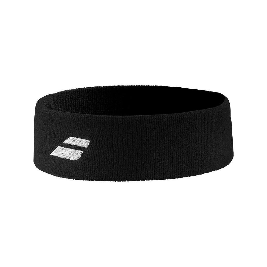 Bandă de cap Babolat LOGO HEADBAND - neagră - bandă de cap sport moale neagră, cu absorbție excelentă a transpirației