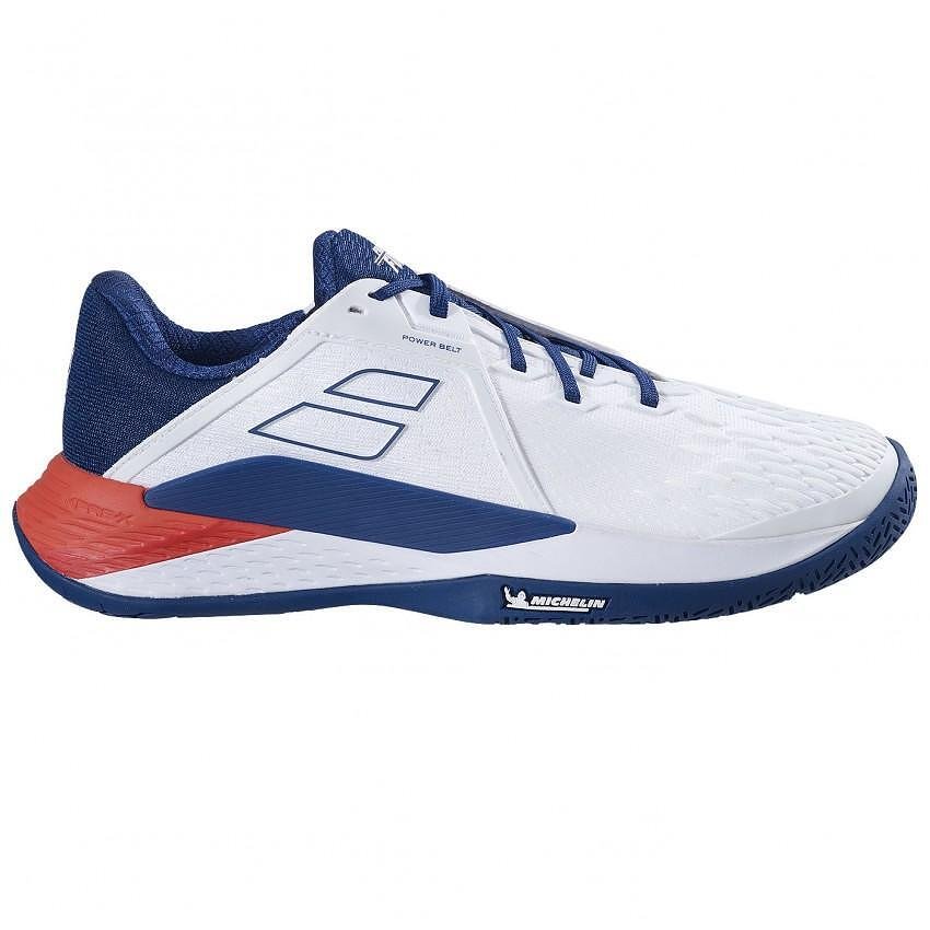 Мъжки маратонки Babolat PROPULSE FURY 3 AC WHITE BLUE за тенис и падел, стабилни и динамични за корт