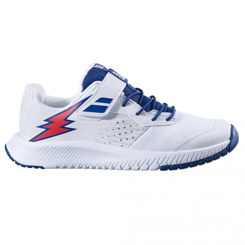Children's Babolat PULSION AC BOY White, Estate Blue tennis shoes, lightweight and stable for kids