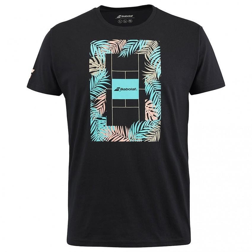 Мъжка тениска Babolat EXERCISE MESSAGE TEE - black, стилна черна спортна тениска с цветен принт