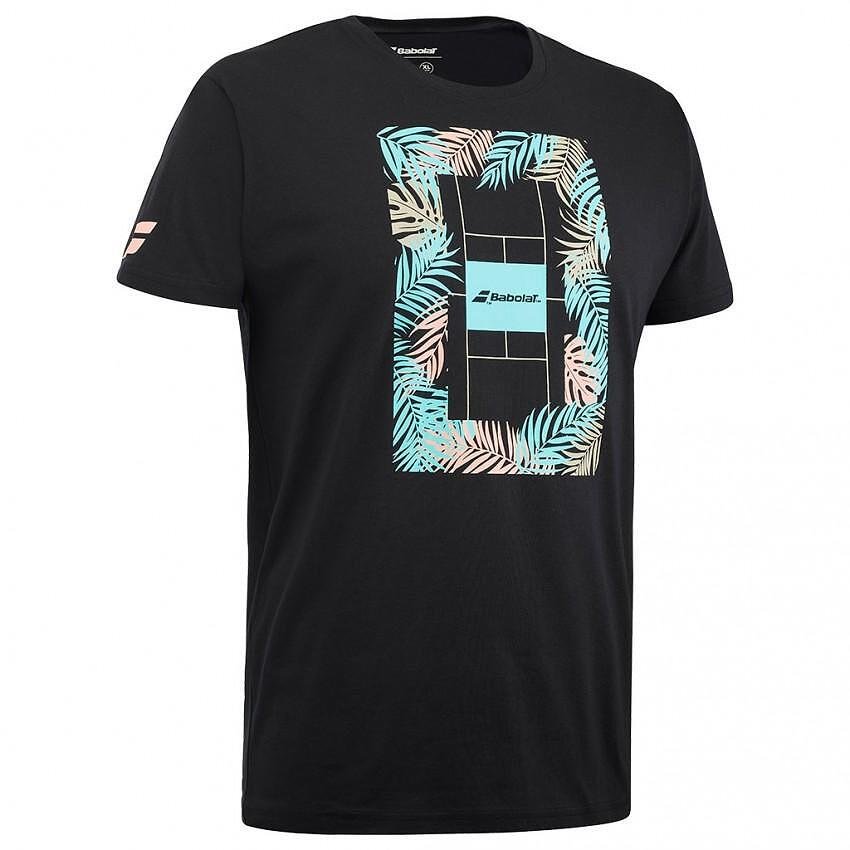 Мъжка тениска Babolat EXERCISE MESSAGE TEE - black, черна спортна тениска с Babolat принт