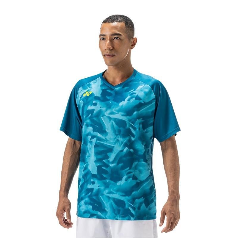 Men's Yonex CREW NECK SHIRT Blue Green for tennis and padel, lightweight, breathable, and with UV protection