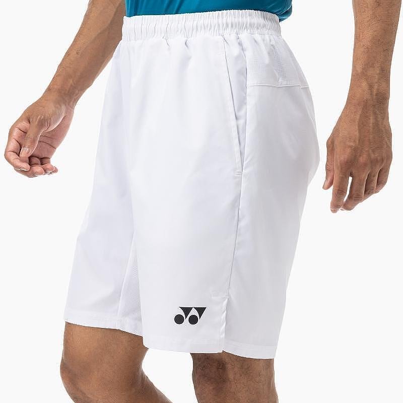 Men's Yonex YM0036 White shorts – white tennis shorts with comfort, UV protection, and quick-drying fabric.