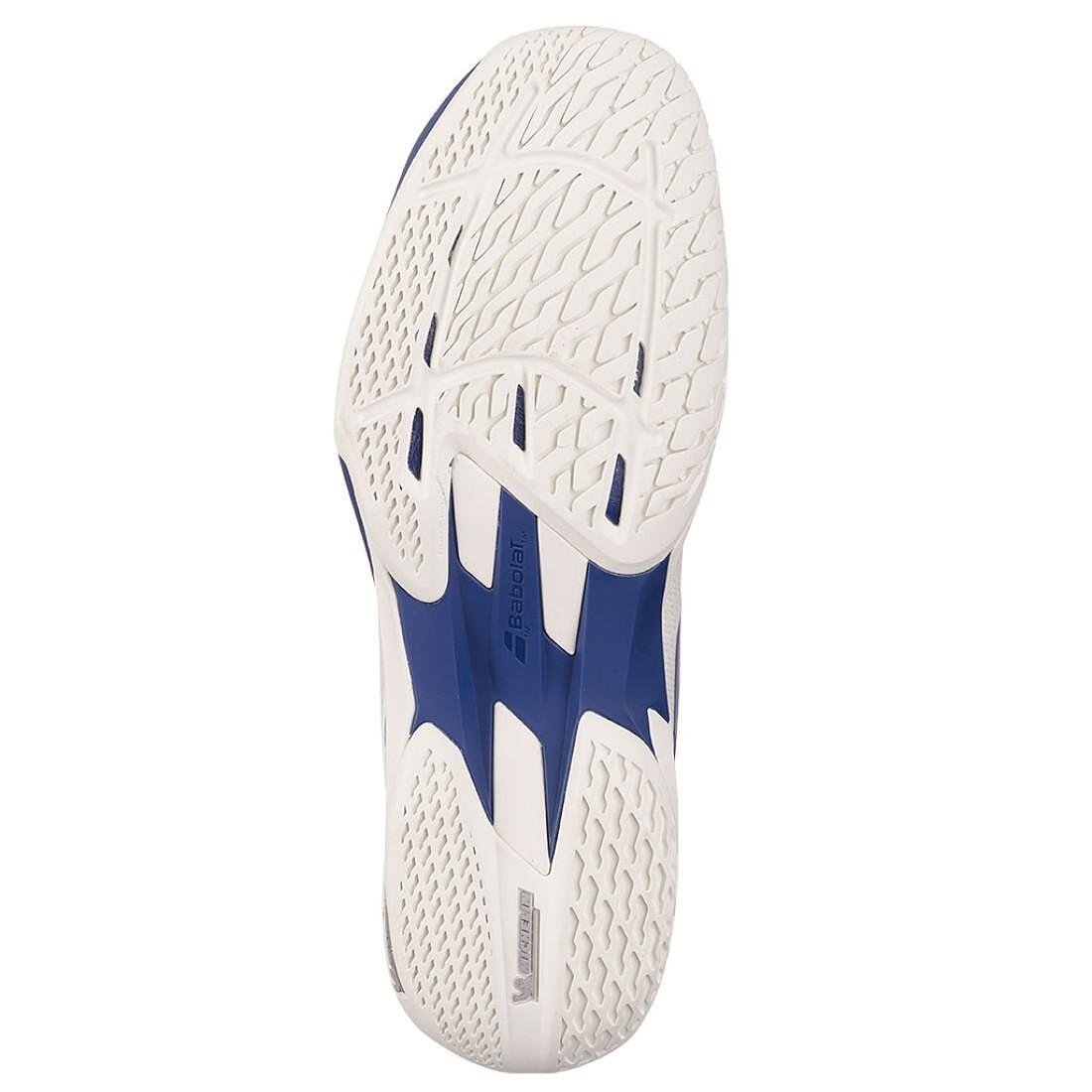 Pantofi sport pentru bărbați Babolat JET MACH 4 AC CREAM / DARK BLUE pentru tenis, ușori și stabili pentru reacții rapide pe teren