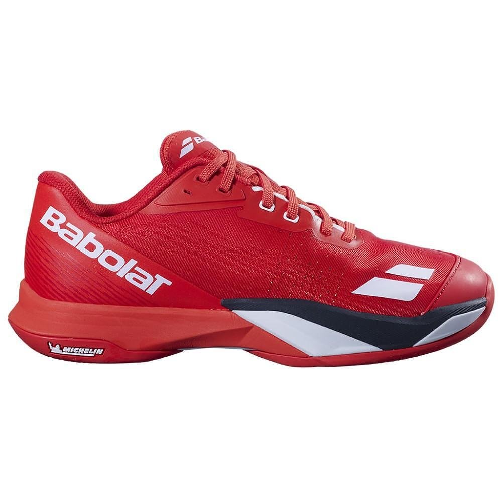 Pantofi de tenis pentru bărbați Babolat JET MACH 4 CLAY CHERRY TOMATO / WHITE – pantofi de tenis roșii pentru zgură, ușori și stabili