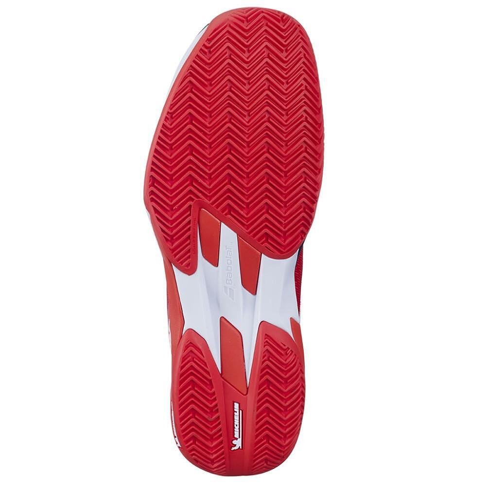 Pantofi de tenis pentru bărbați Babolat JET MACH 4 CLAY CHERRY TOMATO / WHITE - pantofi de tenis pentru zgură, ușori și stabili