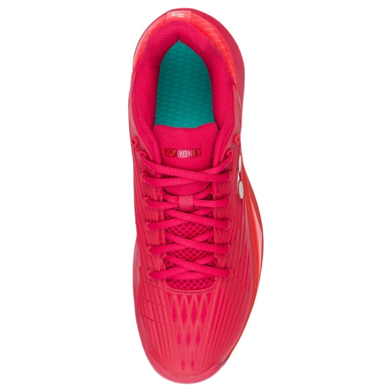 Мъжки маратонки Yonex Ecliption 5 Clay Ruby Red горен изглед, ярко розови с удобна стелка и здрава подметка.