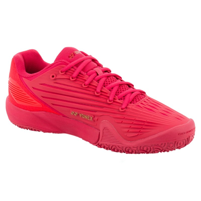 Мъжки маратонки Yonex Ecliption 5 Clay Ruby Red в яркочервен цвят, проектирани за стабилност и комфорт на корта.