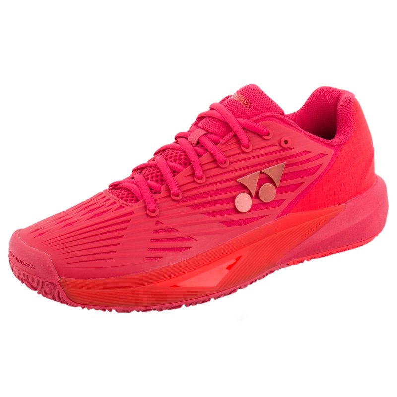 Мъжки маратонки Yonex Ecliption 5 Clay Ruby Red в розов цвят, идеални за клей с висока стабилност и амортизация.