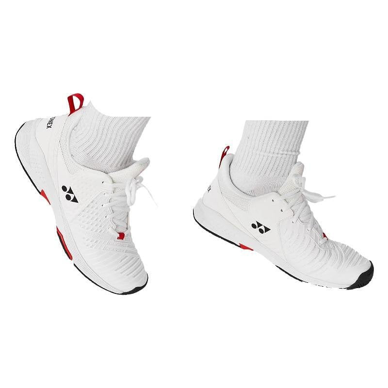 Pantofi de tenis pentru bărbați Yonex Sonicage 3 Men White/Red – pantofi de tenis Yonex ușori pentru viteză și stabilitate
