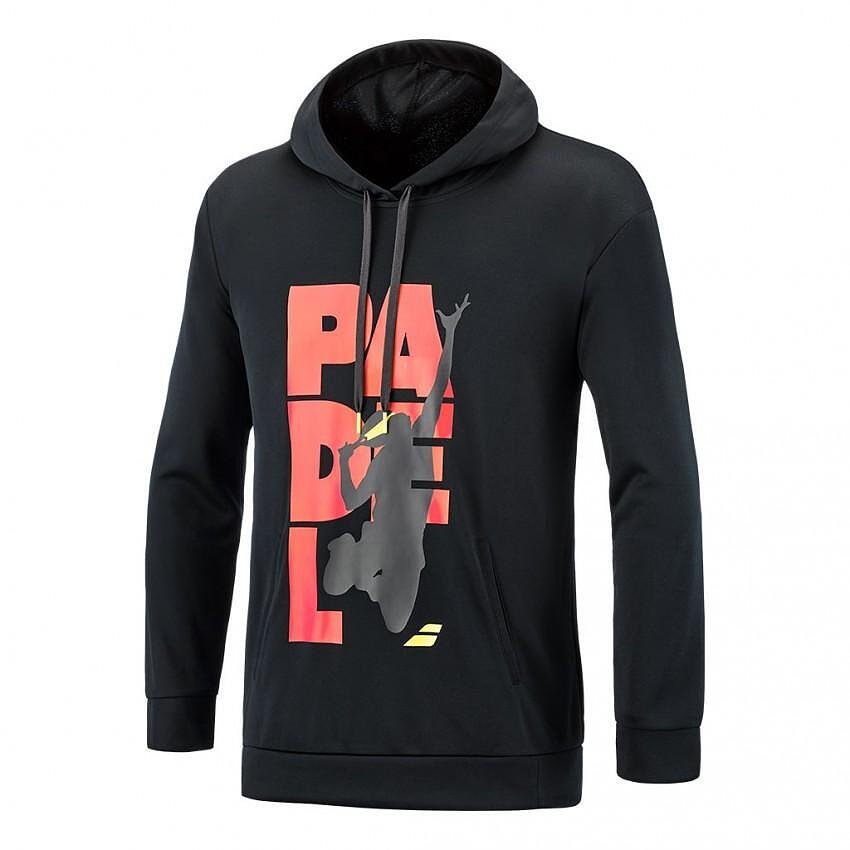 Men's Babolat PADEL MAGNET sweatshirt for padel training, black, comfortable and stylish with a hood