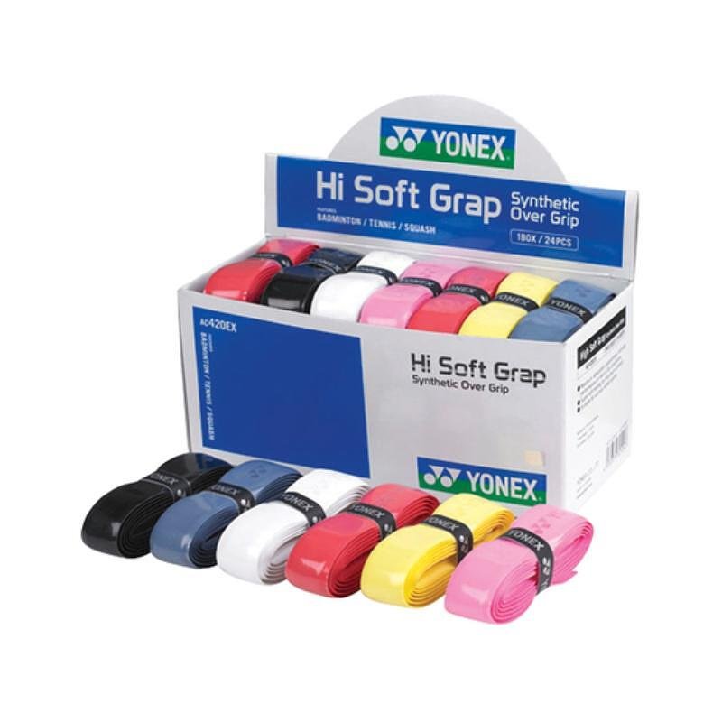 Grip de bază Yonex HI SOFT GRAP pentru tenis, badminton și squash, 24 buc. în cutie, culori asortate