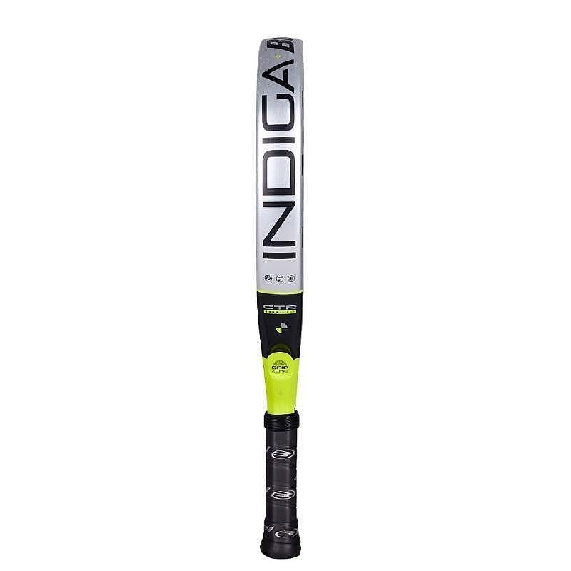 Rachetă de padel Bullpadel INDIGA CTR – formă rotundă, echilibru jos, construcție ușoară din Polyglass și SoftEva pentru control maxim și manevrabilitate.