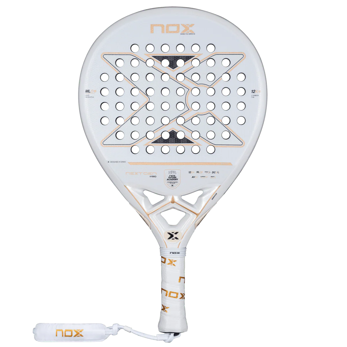NextGen Pro Hybrid 12K NFA padel racket– professional padel racket with a hybrid shape, Carbon 12K, HR3 Black EVA and EOS Flap for an excellent balance between control and power.