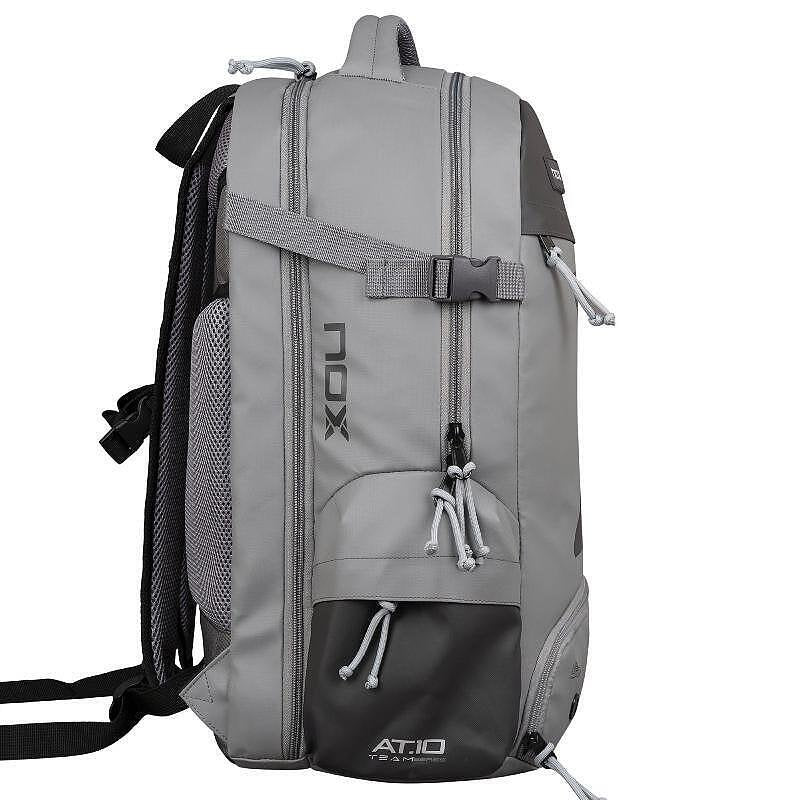 Padel backpack NOX TEAM AT10 Agustin Tapia – grey sports backpack with compartments for a racket, shoes and accessories, with an ergonomic and modern design.
