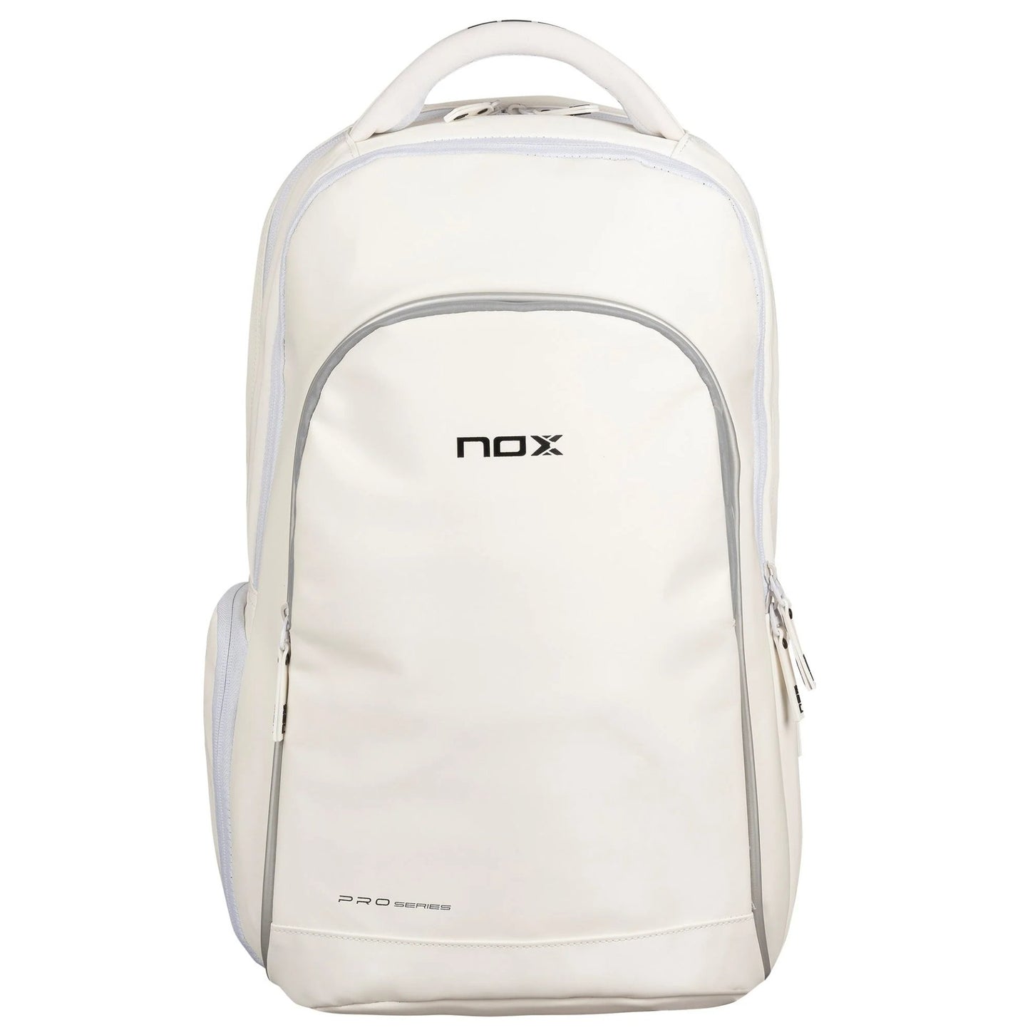Padel backpack NOX Pro Series white – a white sports backpack with compartments for a laptop, racket, shoes, and accessories, with an ergonomic and stylish design.