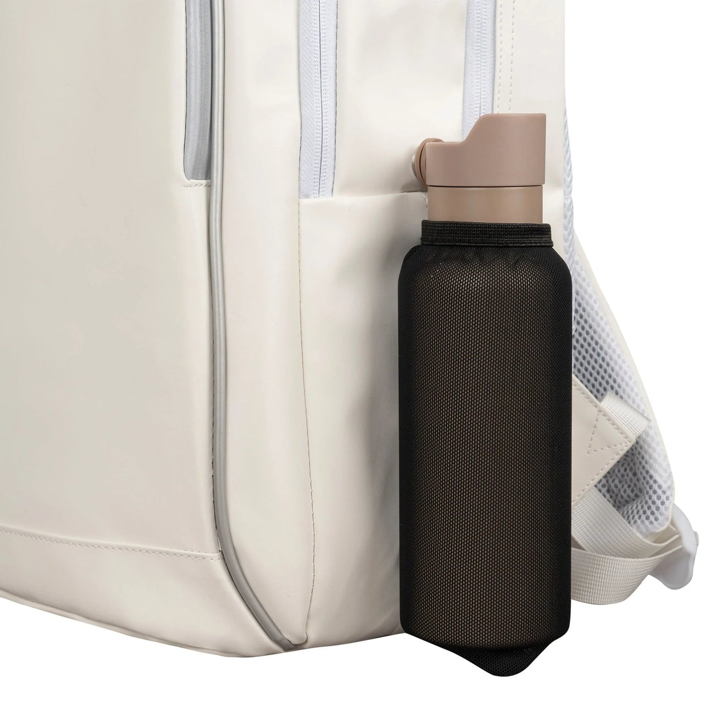 Padel backpack NOX Pro Series white – a white sports backpack with compartments for a laptop, racket, shoes, and accessories, with an ergonomic and stylish design.