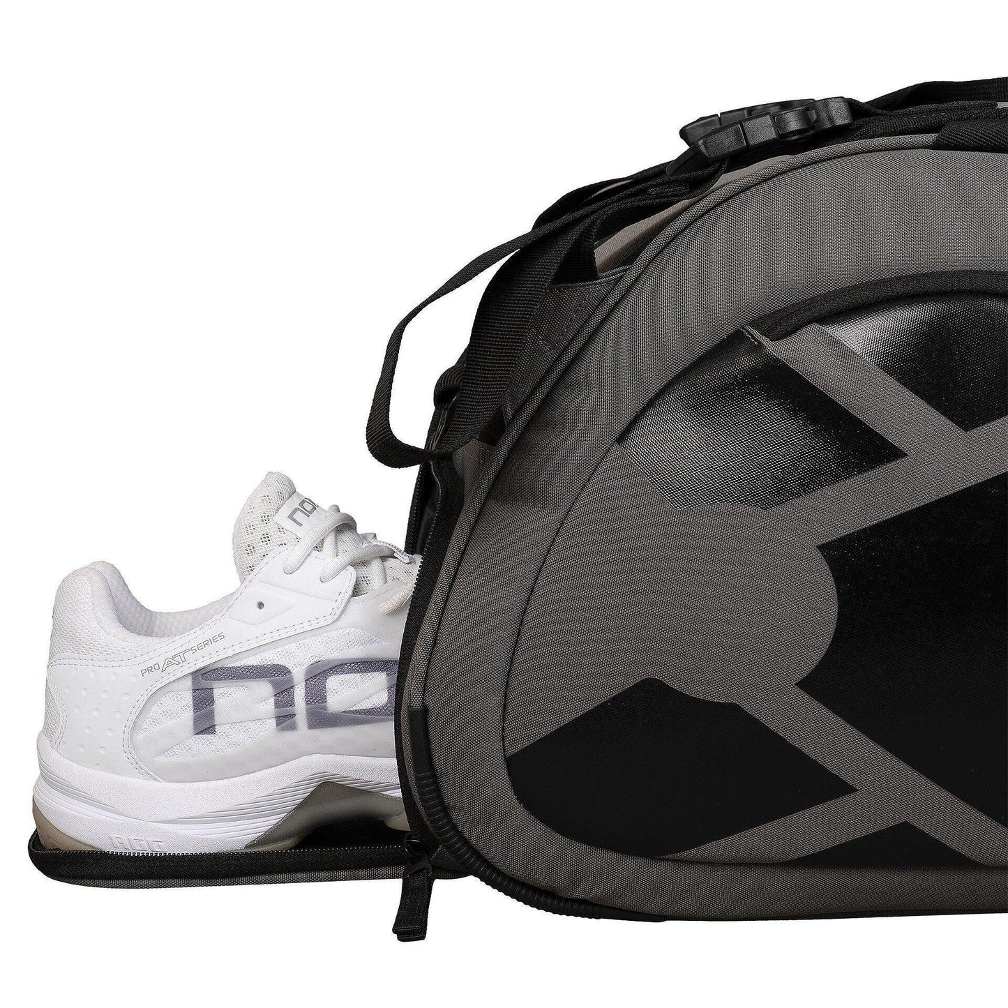 NOX TEAM AT10 padel bag – grey-black sports bag with thermal compartment, shoe compartment and space for up to 3 padel rackets, inspired by Agustín Tapia.