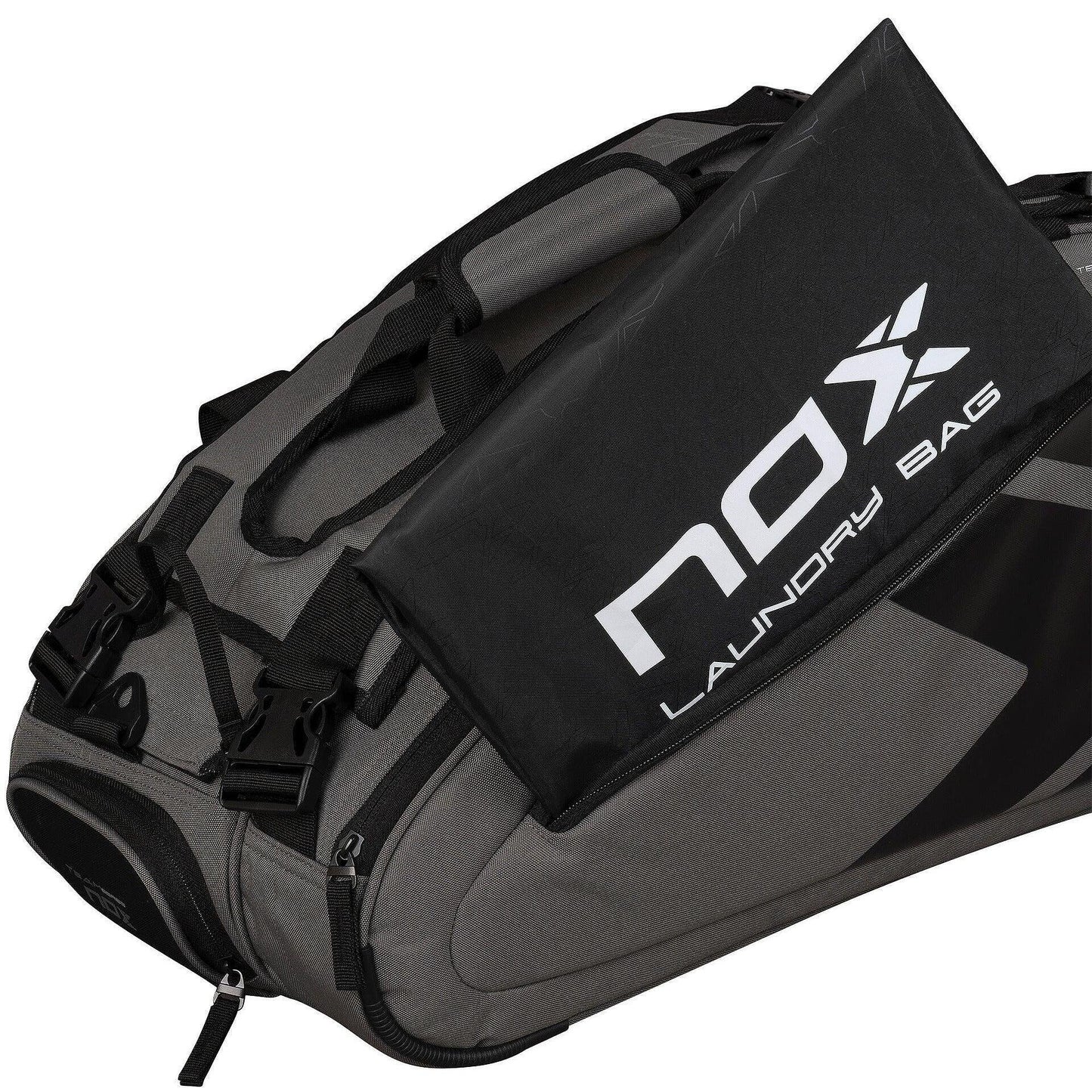 NOX TEAM AT10 padel bag – grey-black sports bag with thermal compartment, shoe compartment and space for up to 3 padel rackets, inspired by Agustín Tapia.