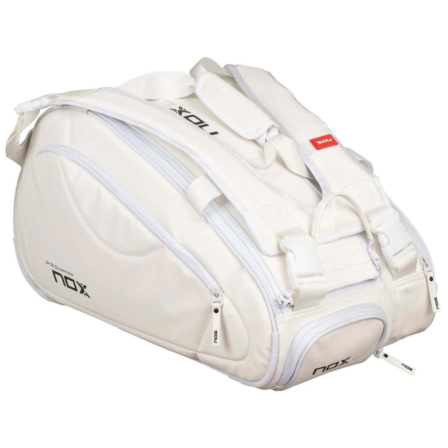 NOX Pro Series White padel bag – a stylish sports bag in white with a thermal compartment, shoe compartment, and space for up to 3 padel rackets.