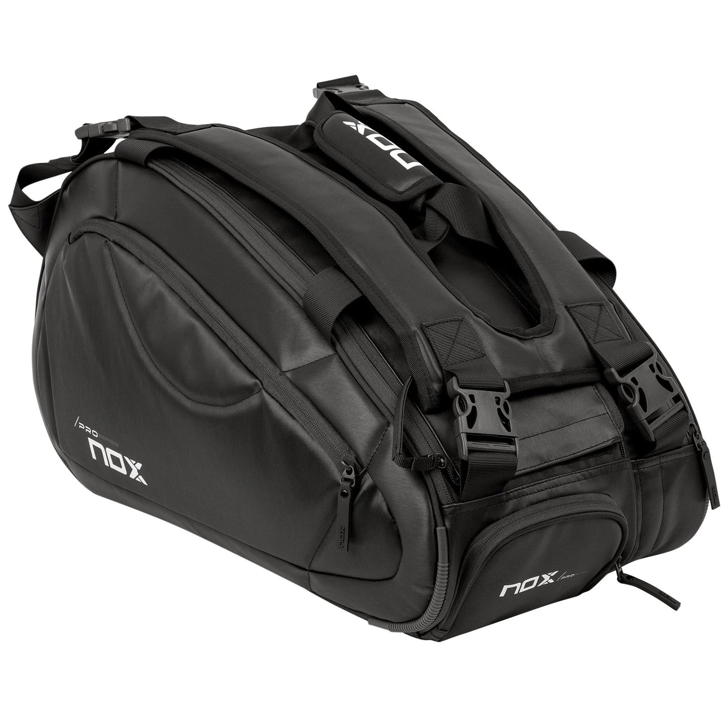 NOX Pro Series Black padel bag – a stylish sports bag in camel color with a thermal compartment, shoe compartment, and space for up to 3 padel rackets.