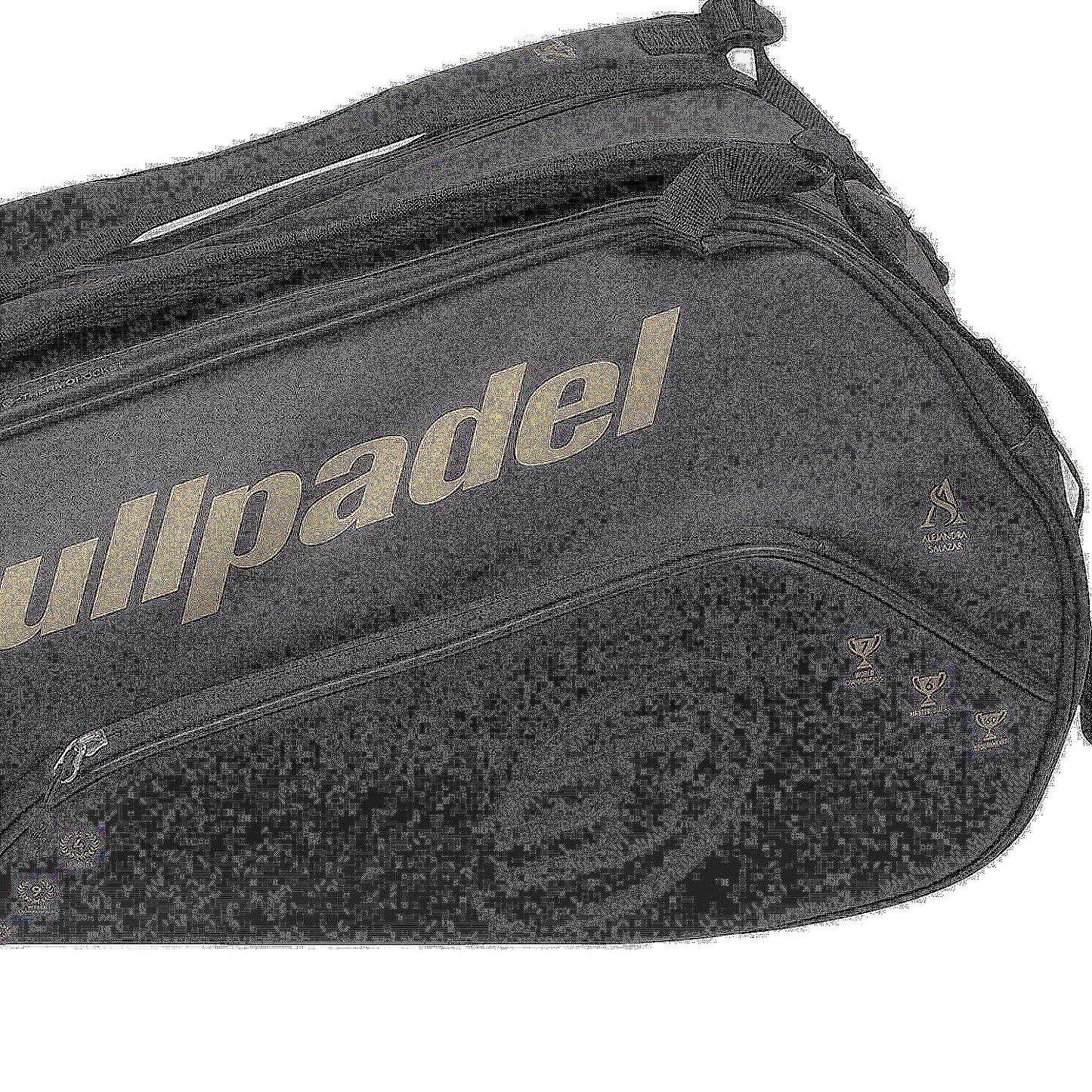 Bullpadel Flow Legend padel backpack in black, with thermal-insulated racket compartments, a side shoe pocket, and Alejandra Salazar's signature