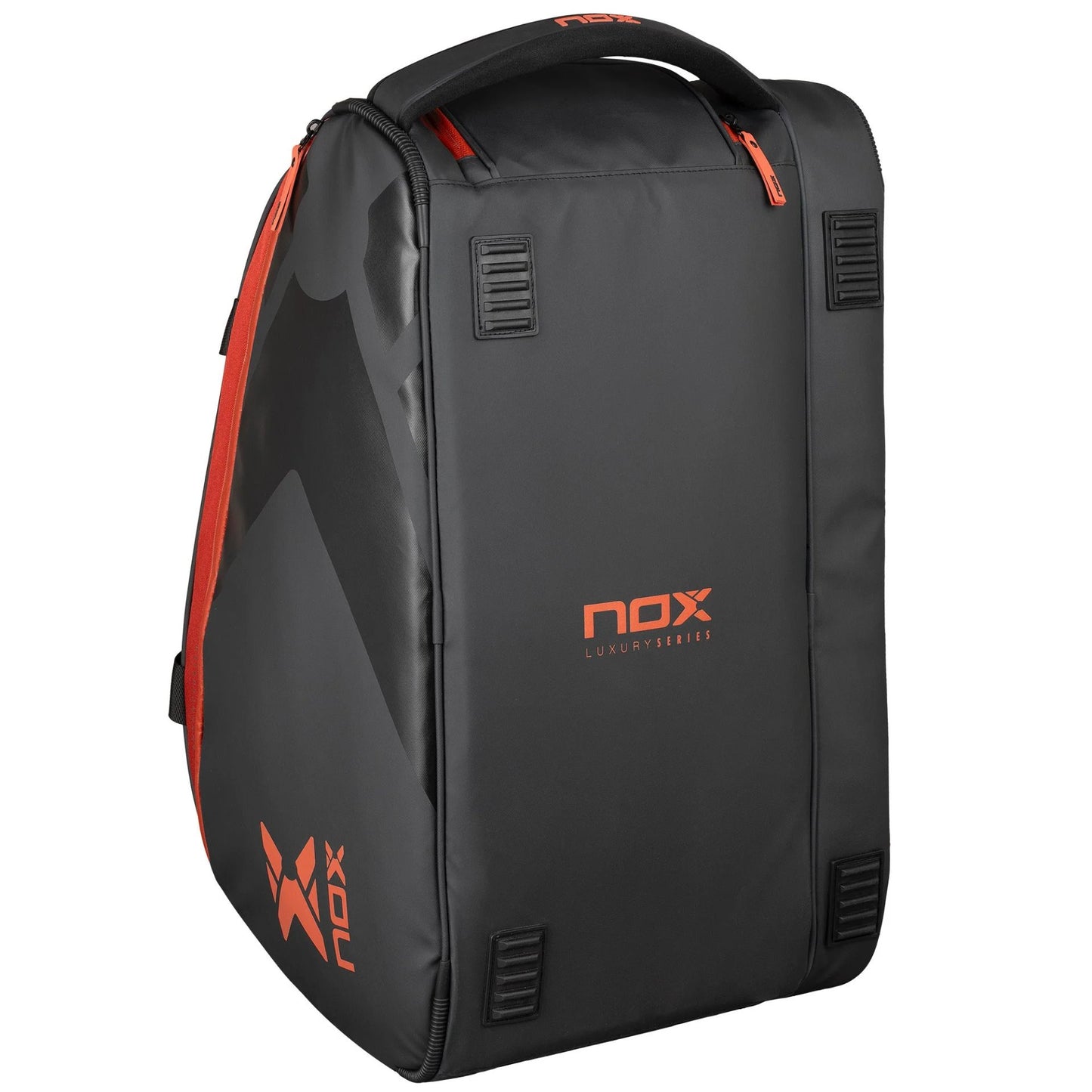 NOX LUXURY padel bag – black and red sports bag with thermal compartment, shoe and accessory compartments, stylish and durable design.