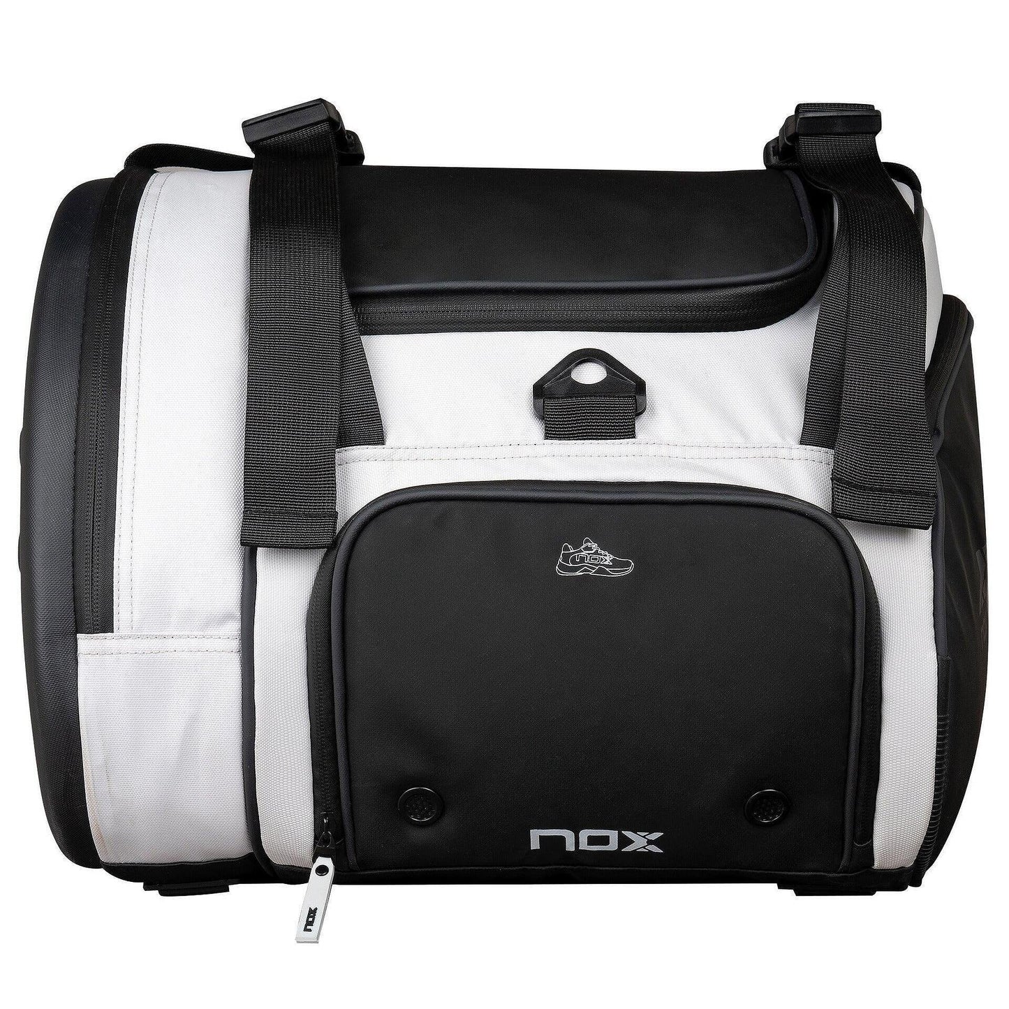 NOX LUXURY MASTER padel bag in black and white – sports bag with a thermal compartment, a ventilated shoe compartment, and room for up to 3 padel rackets.
